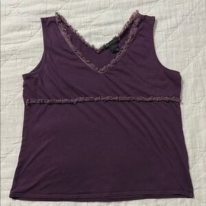 Vintage Purple V-Neck Tank Top with Fringe Large